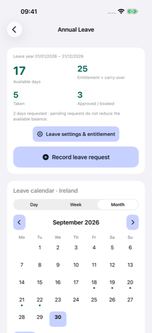 Truckers annual leave calendar