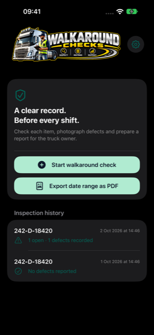 WalkAround Checks inspection history
