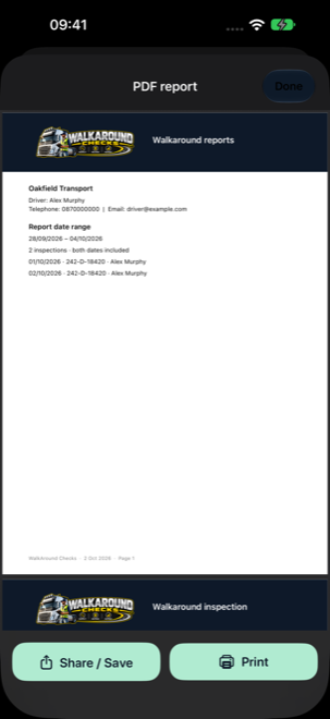 WalkAround Checks inspection PDF preview